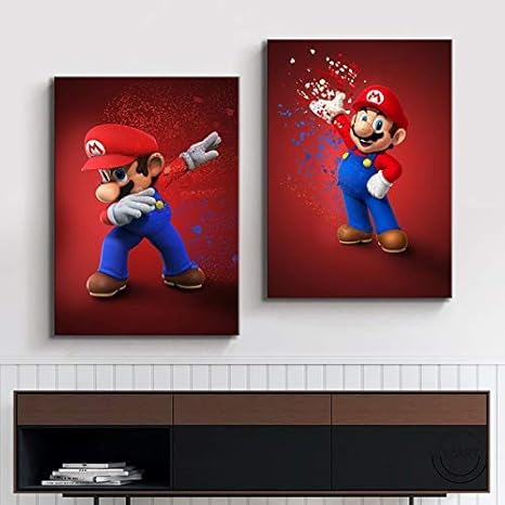 Amazon 抽象アート漫画絵スーパーマリオプリントアート壁装飾絵画家のリビングルーム子供部室装飾アート Color 1 Size Inch 50x75cmx2pcs ウォールステッカー オンライン通販