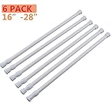 MinCHI257 Tension Rods 16 to 28 Inches 6 Pack,Tension Curtain Rod,Spring Curtain Rods Window Rods Kitchen Window Bathroom White Thin Tension Rod
