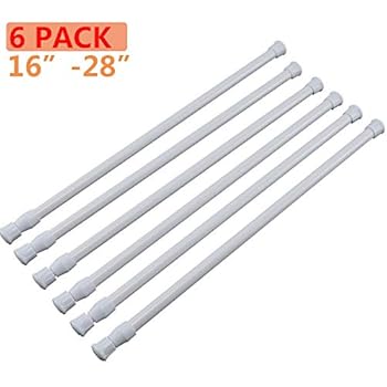 MinCHI257 Tension Rod16 to 28 Inch 6 Pack，Tension Curtain Rod,Spring Curtain Rods Window Rods Kitchen Window Bathroom White