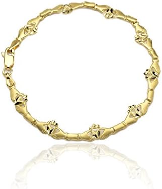 10k Yellow Gold friendship Hands Holding Heart Claddagh Fancy Bracelet, 7 Inch