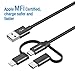 POWERADD [MFi Certified] Multi Charging Cable, Certified iPhone/Type C/Micro USB Charger, Nylon Braided Cord 3.3ft (1m) 3 in 1 Multiple Universal Charger for iPhone/iPad and Android Devices