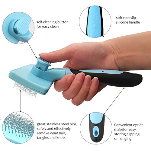 Hihamer Self Cleaning Pet Slicker Brushes Tools,Comb to Removes Mats Tangles with Loose Hair for Dog and Cat