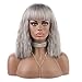 eNilecor Short Fluffy Bob Kinky Straight Hair Wigs with Bangs Synthetic Heat Resistant Women Fashion Hairstyles Custom Cosplay Party Wigs + Wig Cap (Grey)