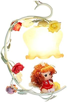 KISlink Wrought Iron Kids Bedroom Chandelier - Ceramic Garden Flower, Warm Romantic Lighting, Creative Green Princess Lighting (E27 * 1 / 7W LED)