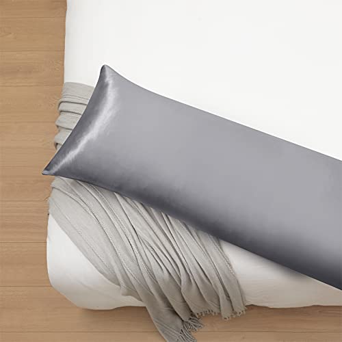 Ersmak Satin Body Pillow Cover Set of 2, 20x54 Inches Grey Ultra Soft