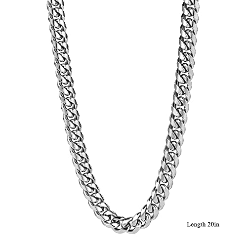 Pinsparkle 8mm Cuban Link Chain For Men Women,Silver Chain For Men Women,Silver Plated 316L Stainless Steel Chain Necklaces