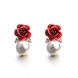 Paymenow Womens Girls Bohemia Earrings Fashion Summer Rose Pearl Circle Ear Clip Nice Jewelry (Red)
