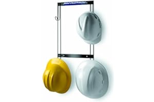 RACK'EM Horizon 5004 Heavy-Duty Steel Hard Hat/Coat and Fall Protection Rack, 14" Width x 22-3/4" Height x 2-1/4" Depth, Holds 4 Hats,Black, Medium