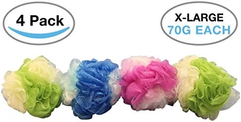 4 Pack Premium Extra Large Exfoliating Mesh Bath Shower Body Sponge Scrubber Poof Pouf Ball Loofah 70g Value Pack 4 Count