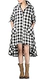 Mordenmiss Women's 2017 New Plaid Long Sleeve Button Down Hi-Low Hem Shirt Dress L-White