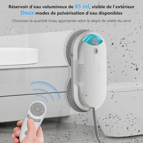 HIXZAP X1 Robot Window Cleaner with Two-Way Ultrasonic Spray, Double Propeller, 4800-6400pa, 85 ml Tank, Edge Detection, Smart Navigation, for Windows and Mirrors (White)