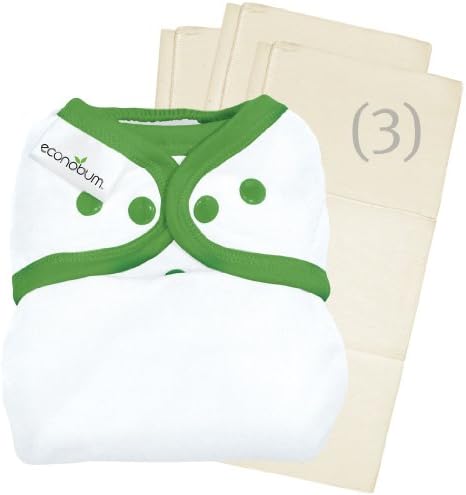 econobum Reusable One-Size Trial Pack, 1 Diaper Cover and 3 Cotton Prefolds (Ribbit)