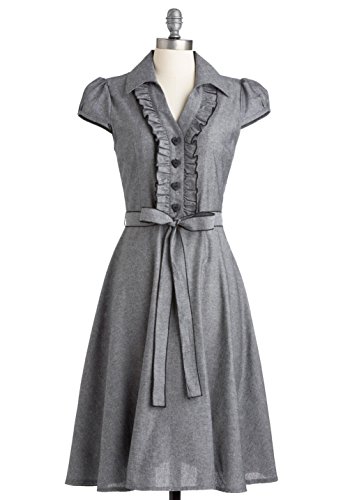 Inspired 50s Collared Gray Rockabilly Swing Belted Shirt Dress เดรส แฟชั่นชุดทำงาน BI.TENCON Vintage