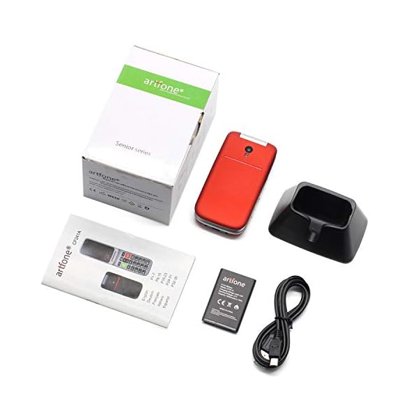 artfone-CF241A-Big-Button-Mobile-Phone-for-Elderly-Senior-Flip-Mobile-Phone-Dual-SIM-Unlocked-Card-with-24-Large-Screen-SOS-Button-Talking-Numbers-FM-Radio-Torch-and-Charging-Cradle-Red artfone CF241A Big Button Mobile Phone for Elderly, Senior Flip Mobile Phone Dual SIM Unlocked Card with 2.4" Large Screen | SOS Button | Talking Numbers | FM Radio | Torch and Charging Cradle (Red)