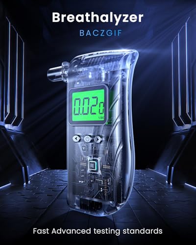 BACZGIF Professional-Grade Accuracy Breathalyzer | Portable Breathalyzers for Alcohol | Alcohol Testers for Personal Use After Drinking | Charging Alcohol Breathalyzer Tester (10 Mouthpieces) (Black)