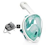 SeaFin Mask Full Face Snorkel Mask Technology. Tubeless Design. Anti-Fogging, Anti-Leaking. Adult and Youth Sizing. (S/M) (Green)