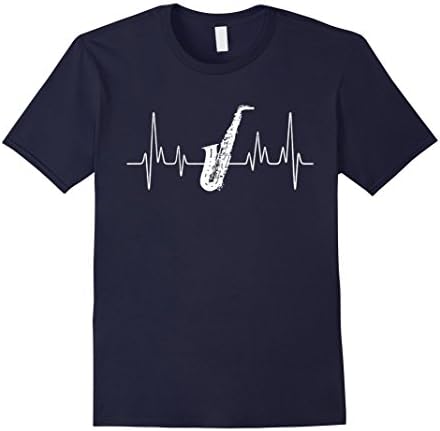 Men's Alto Saxophone Shirts - Alto Saxophone Heartbeat Shirt Medium Navy