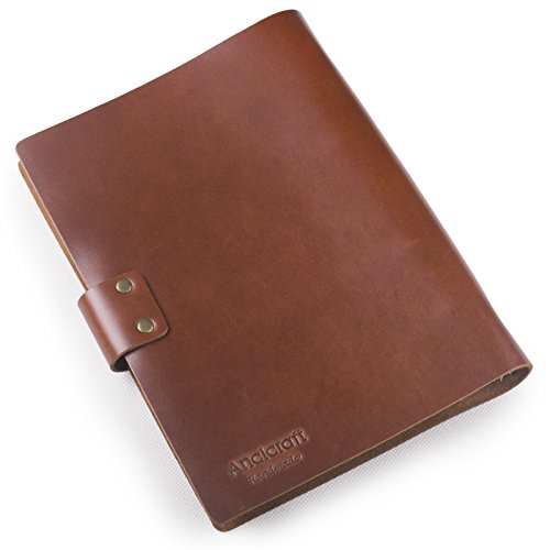 Ancicraft Leather Journal Diary Notebook A5 Refillable with Simple Strap 6-ring Binder Lined Craft Paper (Red brown simple strap A5)