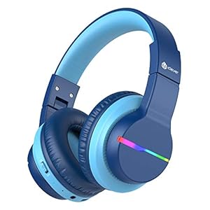 iClever BTH12 Kids Bluetooth Headphones,Colorful LED Lights Wireless Kids Headphones,74/85/94dB Volume Limited,55H…