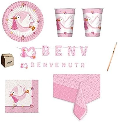 Irpot Kit N 13 Benvenuta Cicogna Rosa Coordinato Addobbi Festa Nascita Bambina Amazon It Giochi E Giocattoli