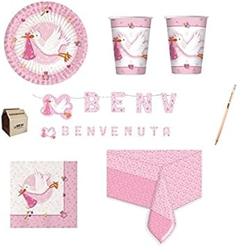 Irpot Kit N 13 Benvenuta Cicogna Rosa Coordinato Addobbi Festa Nascita Bambina Amazon It Giochi E Giocattoli