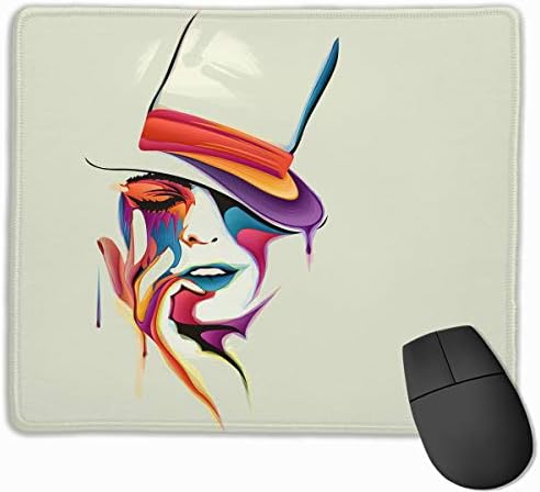 Computer Gaming Mouse Pad Woman Face Drawing Laptop Pad Non-Slip Rubber Stitched Edges 11.8 X 9.8 Inch