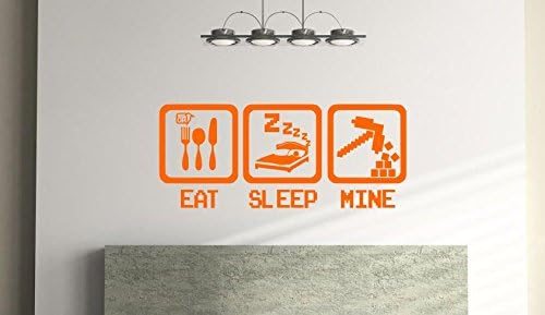 Eat, Sleep, Mine, kids Bedroom, Games Room, Vinyl wall Sticker (57cm x 24cm)(Orange)