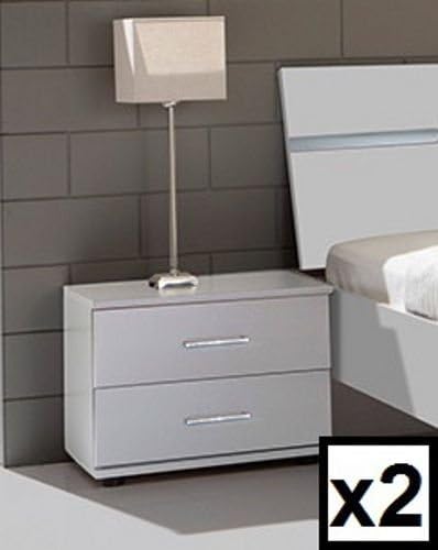 Germanica™ BAVARI Set of 2 Bedside 2-Drawer Cabinets in WHITE Colour With Chrome Detailing