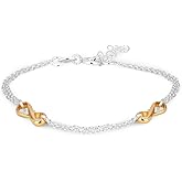 Vanbelle Sterling Silver - Yellow Gold & Silver Plated with 925 Stamp - Double Layered Chain & Infinity Charm Bracelet - Beautifully Handcrafted for Women - 6.5" Long + 1" Extender