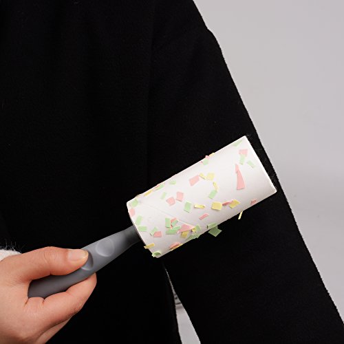Lint Roller,Long Handle Drum Type Strong Sticky Lint Remover Roller with 4 Refills Total 300 Sheets for Pet Hair,Dust,Clothes and Car seats Removal(Gray)