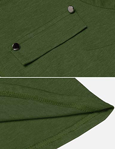 Womens V Neck 3/4 Long Sleeve Zipper Shirts Casual Swing Tunic Tops Blouse (S, Army Green)