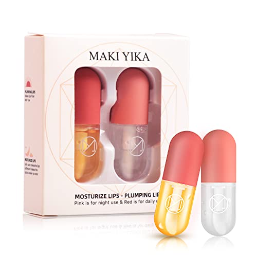 Lip Plumper - Lip Plumping Gloss 2Pc, Day & Night Lip Plump Gloss, Natural Lip Care Serum for Fuller Lips, Lip Moisturizer, No Chapped (#01 Pink)