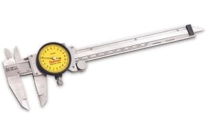 Starrett 120 Series Dial Slide Calipers for Accurate Measurement with Fitted Plastic Case - Yellow Face, 0-150mm Range, 0.02mm Graduation, +/-.03mm Accuracy - 120AM-150