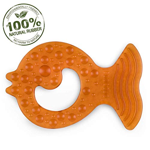 Pure Natural Rubber Baby Teether, Without Holes, One-Piece Hygienic Design Teether for Babies BPA Free, Covers All Teething Stages, All Natural, Textured for Sensory Play, Teething Toy for Molars