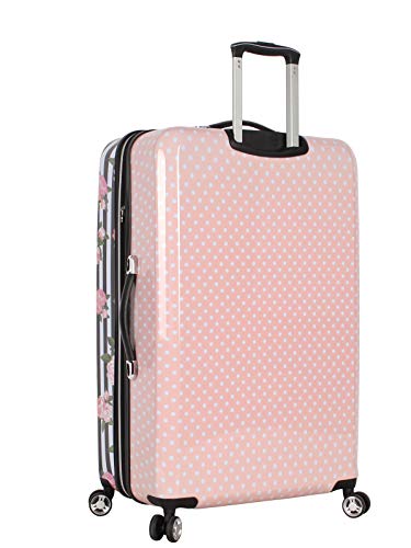Betsey Johnson 30 Inch Checked Luggage Collection - Expandable Scratch Resistant (ABS + PC) Hardside Suitcase - Designer Lightweight Bag with 8-Rolling Spinner Wheels