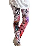 Allegra K Women Elastic Waist Cartoon Graffiti Skinny Leggings Footless Tights