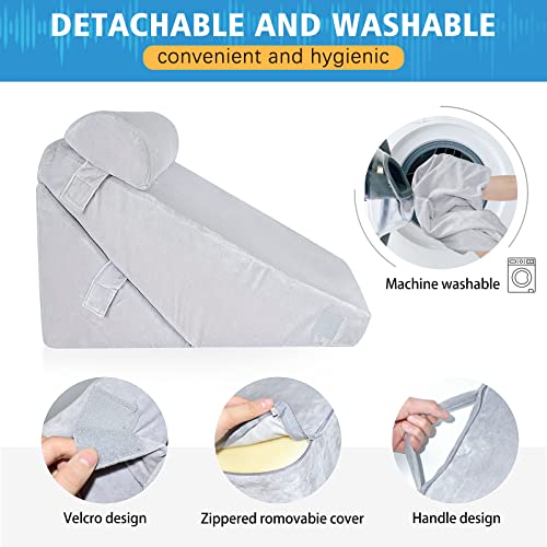 3PCS Bed Wedge Pillow, Memory Foam Top Adjustable 9 & 12” Folding Incline Cushion, Elevated Wedge Pillow for Back and Leg | Acid Reflux, Anti Snoring, Post Surgery, Sleeping - Machine Washable Cover
