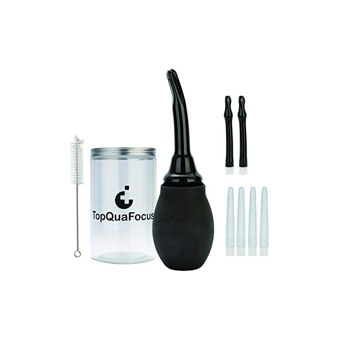 TopQuaFocus Large Enema Bulb Enema Kit Anti Backflow Douche Kit with 14oz / 420ml Capacity 7PCS Tips (Black)