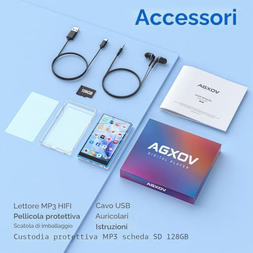 96GB MP3 Player with Wi-Fi & Bluetooth, 5 Inch Touchscreen MP4 Player | Android 13 Music Player with Spotify, Amazon Music, Deezer, FM Radio, Voice Recorder, E-book Reader, Blue & White