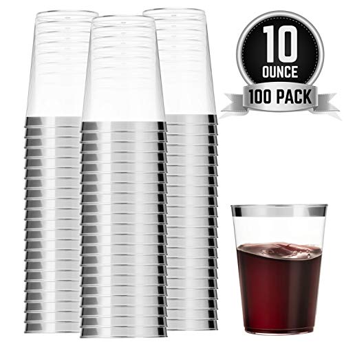 Silver Rimmed Glasses - 100 Silver Plastic Cups 10 Oz