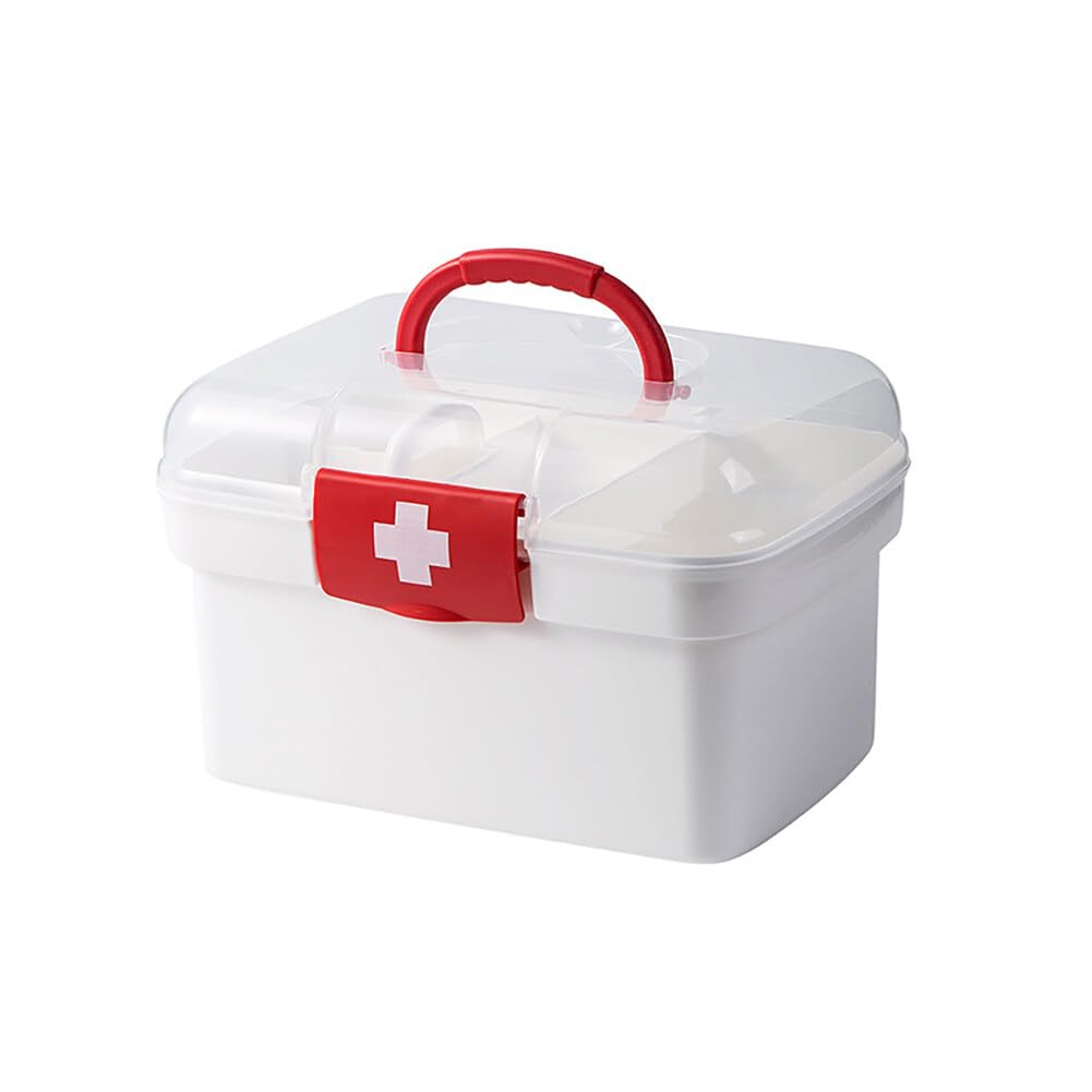 Uposao Plastic Medicine Box with Handle and Detachable Compartment Multi-Use Family First Aid Box Storage Box Portable Medicine Box Empty Medical Storage Cabinet Organiser for Home,23x16x15cm