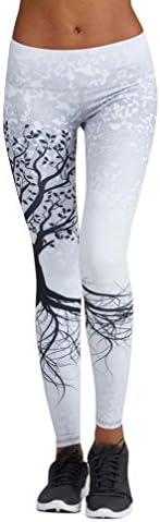 GTIA Women Sport Yoga Print Workout Running Pants Fitness Elastic Leggings White Black S-XL (White, S)