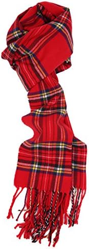 Men's Winter Solid &amp; Plaid Color Cashmere Feel Scarf in Soft Classic Style Red Stewart Tartan