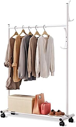 Simple Style Durable Clothing Garment Rack Entryway Metal Coat Rack And Shoe Bench Storage Stand With Single Rod And 4 Hooks For Home Office Bedroom (Color : White, Size : 80×45×160cm)