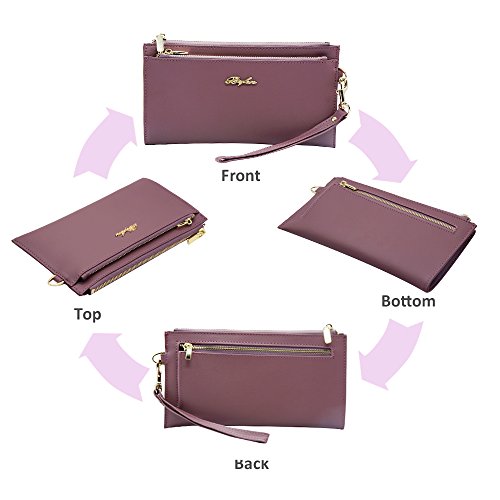 Befen Women's Soft Leather RFID Blocking Wristlet Cellphone Clutch Wallet, Smartphone Wristlet Wallet - Pale Pinkish Purple