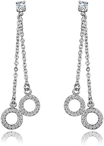 White Gold Plated Womens Classic Double Linear Loops Design Twist Wave Earrings for Women Girls