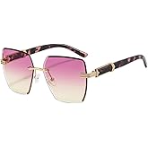Shiratori Rimless Cut Edge Women's Gradient Sunglasses, Large Frame Sunglasses
