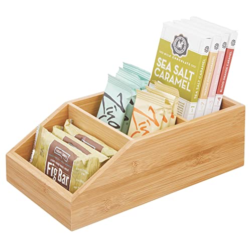 mDesign Bamboo Wood Food Storage Bin with Divided 3 Compartments and