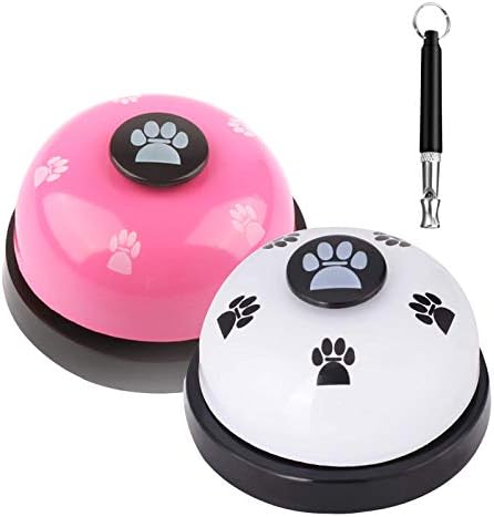 JIMEJV Set of 2 Pet Training Bells, Dog Door Bells for Go Outside Potty Training and Communication Device with Whistle Adjustable Frequencies Cat Puppy Interactive Toys