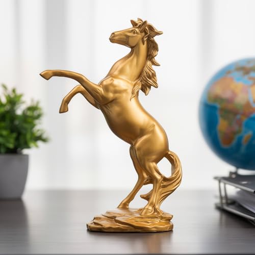 Decorative Gold Horse Statue [ 32 x 20 x 11 ] cm | Resin Horse Statue Standing Horse Sculpture | Home Decor Items for Living Room | Modern Furnishing Decoration for Home, Office Desk